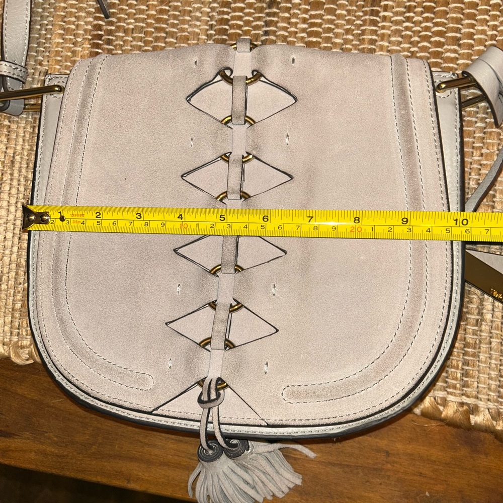 Vince Camuto Ancel Flap crossbody bag in gray suede leather. - Picture 10 of 11